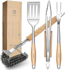 TIVOLI 4PCS Grilling Accessories, Heavy Duty BBQ Tool Set with Stainless Steel Spatula, Tongs, Fork, Cleaning Brush, Wood Handles Barbecue Utensils Kit for Outdoor, Perfect Grill Gifts for Dad Men by GreenHaven Gardens
