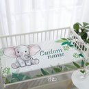 Personalized Baby Crib Bedding Set, Green Elephant Design Custom Name Baby Crib Sets 5-Pcs, Toddler Double Layer Blanket Fitted Sheets Changing Pad Cover Rug Wall Art Set, Charming Nursery Decor by TinyTreasures Baby Boutique