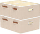 Yawinhe Collapsible Storage Box, Cube Storage Basket, Fabric Foldable Storage Bins Organizer Containers with Dual Leather Handles for Home Bedroom Closet Office,15.0 x 9.8 x 8.3 Inch, (Beige, 4-Pack) by TinyTreasures Baby Boutique