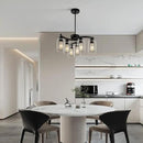 6 Light Modern Farmhouse Chandelier，Black Dining Room Light Fixture，Kitchen Pendant Lights Over Island with Glass Shade by CozyNest Decor