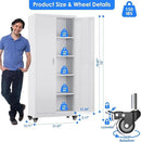 73" H Metal Garage Storage Cabinet with Wheels & Pegboard,Rolling Tool Cabinet with 2 Doors and 4 Shelves for Garage,Home,Office,Warehouse,Workshop, Required-Assembly,White by GreenHaven Gardens