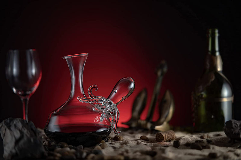 Octopus Tentacle Glass Decanter Handcrafted Decorative for Wine or Whiskey Antique Bronze Finish Statue and Glass Decanter Set 1000 ml, Extraordinary Detail, Kraken Sea - The Wine Savant