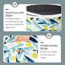 Inflatable Ottoman Stool D21 xH9 for Outdoor/Indoor Use, Water Repellent Patio Foot Rest Stool with Portable Handle,Round Pouf Ottoman Suitable for Garden,Deck and Camping - Leaves Multi by CozyNest Decor