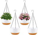 4 Pack Plastic Hanging planters for Indoor Plants,8 Inch Plant Pot Indoor Outdoor Hanging Baskets,Hanging Flower Pots with Drainage Holes and Chain for Garden Porch Plants(White)