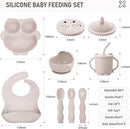 Baby Weaning Set - Silicone Toddler Feeding Set (10 Pcs) with Adjustable Bib, Suction Bowl, Plate, Fork, Spoon, Water & Snack Cup Kit - Baby Led Weaning Kit by TinyTreasures Baby Boutique