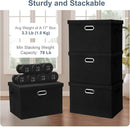 Large 17" 36 Quart Collapsible Stackable Storage Bins with Lids, 1 Pack Black Foldable Fabric Closet Storage Boxes with Lids, 4 Handles Heavy-duty Linen Cube Baskets for Bedroom by TinyTreasures Baby Boutique