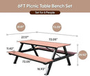 6FT Outdoor Picnic Table and Bench Set with 2" Umbrella Hole, WPC Tabletop Seattop Patio Dining Set for 6 People, Outdoor Dining Table and Chair for Park Garden Yard Patio- Brown by GreenHaven Gardens