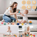 Montessori Toys Soft Stacking Building Blocks Rings Balls Sets 3 in 1 Baby Toys Bundle for Babies 6-12 Months Sensory for Toddlers 1-3 Teething Bath for Infants Learning Toy by TinyTreasures Baby Boutique