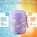 17oz Soup Thermo for Hot Food Kids Insulated Vacuum Food Jar with Stainless Steel Spoon Wide Mouth Thermo Leakproof Lunch Food Container Kids Hot Lunch Box (Purple-Horse) by TinyTreasures Baby Boutique