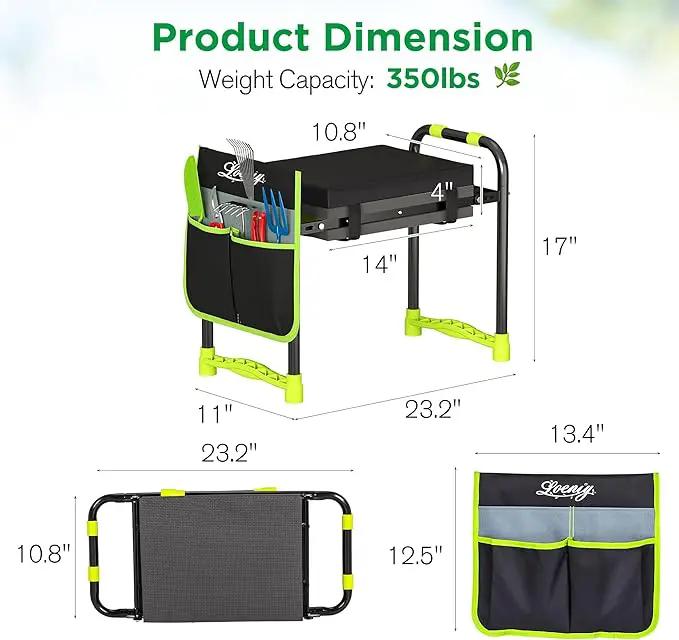 10.8” Wide Garden Kneeler and Seat, Heavy Duty Foldable Gardening Stool with Tool Belt Pouch, Included Thickened Kneeling Pad, Portable Gardening Bench Chair for Seniors & Parents, photo 2 of 8