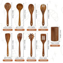 comfoyar Teak Wooden Spoons for Cooking, 9 Pieces Kitchen Cooking Utenails Set with Holder and Ladle, Heat Resistant Kitchen Cookware for Nonstick Pan by CozyNest Decor