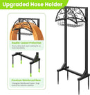 Garden Hose Holder – Freestanding Water Hose Holder with Storage Basket, Sturdy Metal Hose Stand and Hanger, Heavy-Duty Garden Hoses Storage Rack for Outside, Supports 151FT by GreenHaven Gardens
