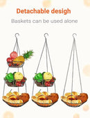 3 Tier Hanging Basket with Sturdy Metal Chain Hanging Hooks Fruit and Vegetable Basket Heavy Duty Wire Organizer Space Saving Rustic Country Style Kitchen Storage by CozyNest Decor