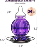 2 Pack Glass Hummingbird Feeder for Outdoors Hanging, Bird Nectar Feeder with Perch & 5 Flower Feeding Ports, 26 Oz Leak Proof for Outside Garden Decor Backyard, Gifts for Women Mom, Purple by GreenHaven Gardens