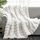 Cozy Bliss Faux Fur Throw Blanket for Couch, Fuzzy Soft Plush Thick Bubble Blanket for Sofa Bedroom Living Room, 50 * 60 Inches Cream White by CozyNest Decor