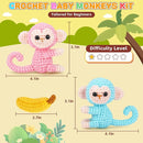 Crochet Kit for Beginners - 2 PCS Monkey with Banana Crochet Kits with Step-by-Step Video Tutorials, Beginner Crochet Kit for Adults, Crochet Monkey Kit for Kids (Blue & Pink) by TinyTreasures Baby Boutique