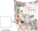 Custom Nursery Crib Bedding Set: Personalized Name 4 Piece Flower Horse Design Baby Crib Sets for Girls - Toddler Double Layer Blanket Set, Comfortable Crib Bed Sheets for Baby Toddlers by TinyTreasures Baby Boutique
