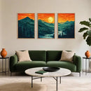Woodland Mountain Framed Canvas Wall Art Set, Abstract Ridge Wall Painting, Boho Sunset Scenery Wall Decor, Modern Natural Landscape Art Print for Living Room, Bedroom, Office - 16"x24"x3 by CozyNest Decor