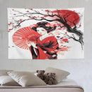 Japanese Red Geisha Tapestry Asian Cherry Blossom Traditional Kimono Folk Tapestries Home Decor for Living Room Bedroom Apartment Farmhouse Dorm 90"x60" by CozyNest Decor