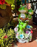 Frog Garden Statue,Frog Garden Decor,Solar Frog Statue Sitting on a Stone Reading a Book with 5 LEDs for Lawn Patio Yard Porch Decoration, Outdoor Garden Decor, yijiayi-008 by GreenHaven Gardens