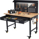48'' Adjustable Workbench, Heavy Duty Workbench with Drawer and Backplate, 2000 LBS Capacity Work Table with Power Outlet and Lockable Wheels, Suitable for Office, Garage, Workshop by GreenHaven Gardens