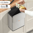 Mbillion Kitchen Compost Bin Hanging Trash Can with Lid 2.1 Gallon Stainless Steel Garbage Can for Kitchen Cabinet Door Mounted Trash Can Under Sink Door RV Bathroom,Silver by GreenHaven Gardens