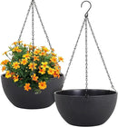 12 inch Large Hanging Planters for Indoor Outdoor Plants, 2 Pack Hanging Flower Pots with Drainage Holes and Chain for Garden Porch Plants, Plastic Hanging Baskets for House Plants, Black by CozyNest Decor