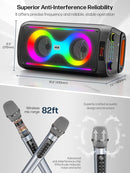 Karaoke Machine for Adults, Portable Bluetooth Speaker with 2 Wireless Microphones, PA System with Disco Lights for Big Party, Outdoor, Supports USB/TF/REC/FM/AUX, Ideal Gifts for Family, Music Lover by TinyTreasures Baby Boutique