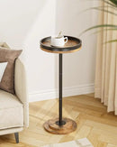 Masupu Drink Table, Round Side Table for Small Spaces, Pedestal Small End Table with Metal Base, for Living Room, Bedroom, Bathroom, Rustic Brown+Black(Lip) by CozyNest Decor