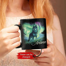Personalized Husky With Northern Lights Coffee Mug, Custom Name Black Cup 11oz 15oz, Customized Cute Husky Dog Ceramic Mug, Gift For Animal Lovers, Beautiful Landscape Keepsake Cup by CozyNest Decor