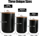 Black Ceramic Canister Set with Wooden Lid, 3-Piece Food Storage Jars for Kitchen Counter, Storage Container for Coffee, Tea, Spice, Sugar, Grains, Salt by CozyNest Decor