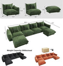 Modern Minimalist Chenille Modular Sectional Sofa, Oversized Deep-Seat U-Shaped Couch with Movable Ottoman, Thick Cushions, Upholstered Sofa for Living Room, Bedroom, Office, Apartment Green 2 Ottoman by CozyNest Decor