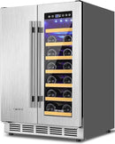 Wine and Beverage Refrigerator, 24 Inch Stainless Steels Beverage Fridge Dual Zone, Wine Beverage Cooler Built-in or Freestanding with Upgraded Cooling, 20 Bottles and 88 Cans Large Capacity by CozyNest Decor