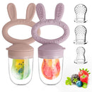 Baby Solids/Frozen Fruit Feeder Pacifier, Infant Teether Toy 4M+, BPA-Free Silicone Pouch & Nipple, Safely Introduce Solids, Teething Relief, 2-Pack (Rabbit - Pink Purple, S/M/L) by TinyTreasures Baby Boutique