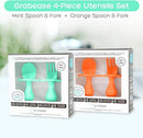 Grabease Baby Spoons and Forks Utensils for Toddlers Infants BPA-Free & Phthalate-Free Baby Silverware, 2 Sets, Mint and Orange - Toddler Spoon by TinyTreasures Baby Boutique