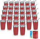 IEOVIEE 32 Pack 20oz Stainless Steel Bulk Tumblers with Lids and Straws Double Wall Insulated Travel Mug Durable Powder Coated Tumbler Bulk Cup for Cold and Hot Drinks(Red) by TinyTreasures Baby Boutique