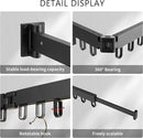 Clothes Drying Rack Wall Mounted, Laundry Drying Rack Collapsible, Space Saving Wall Drying Rack Clothing Foldable, Tri-Fold Retractable Rack Outdoor Indoor with 18 Hooks(Black，Loop-Shape Hooks) by CozyNest Decor
