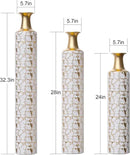 Medhansh Metal Floor Vase, Tall Floor Vase with Gold Twig Pattern, Antique White Finish (Set of 3) by CozyNest Decor