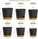 7/6.5/6/5.5/5/4 inch Self Watering Pots for Indoor Outdoor Plants, 6 Pack Plastic Flower Planters with Drainage Holes and Removable Saucers, Plant Pots with Wicking Rope, Black Brown by GreenHaven Gardens