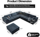 118" Cloud Couch Oversized Modular Sectional Sofa for Living Room,Modern Sofa with Deep Seat，6 Seater Boneless Couch,Comfy Upholstered Corduroy Couches for Apartment, Studio, Office,Bedroom，Blue by CozyNest Decor