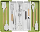 Lifewit Utensil Organizer for Kitchen Drawers, Expandable Cooking Utensil Tray, Adjustable Cutlery Silverware Flatware Holder, Plastic Spatula Tools and Gadgets Storage Divider, Large, Green&White by CozyNest Decor