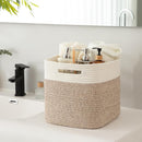 OIAHOMY Cube Storage Basket, 3-Pack Woven Cotton Rope Baskets, 11-Inch Cube Basket with Handles, Great for Shelves, Closets, Children's Toy Organization - White & Brown by TinyTreasures Baby Boutique
