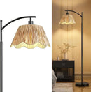 Oneach Arc Floor Lamp for Living Room,Rattan Boho Floor Lamp with Hand-Woven Wicker Shade, Foot Switch,Black Metal Base & Pole,Farmhouse Standing Lamp for Bedroom Corner,Reading by CozyNest Decor