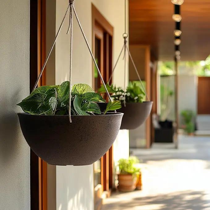 LA JOLIE MUSE Large Hanging Planters - 13 Inch Flower Pots Outdoor Indoor, Hanging Garden Planters Set of 2, New Iron Color, photo 5 of 8