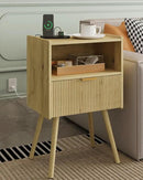 Nightstand,Modern Bedside Table with Storage Drawer and Open Wood Shelf, Accent Night Stand with Solid Wood Legs for Living Room, Bedroom and Small Spaces,Easy Assembly (Yellow Oak-Outlet) by CozyNest Decor