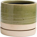 8 Inch Pots for Plants, Ceramic Planter Pot with Drainage Hole & Saucer, Indoor/Outdoor Cylinder Round Planter Pot, Green & Beige by CozyNest Decor