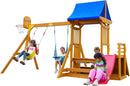Kids Swing Sets for Backyard, Wooden Playground Sets for Ages 3-6 with a Wave Slide, Rock Climbing Wall, Sandbox, 2 Swings, and More,6-in-1 Outdoor Playset by TinyTreasures Baby Boutique