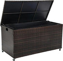 Outdoor 170 Gallon Water-Resistant Wicker Storage Box with Wheels, PE Rattan Deck Box with Waterproof Liner for Outside, Patio Storage Container with Hinged Lid, Horizontal Bin, Brown by GreenHaven Gardens
