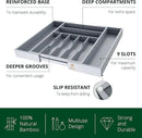Luxury Bamboo Kitchen Drawer Organizer - Silverware Organizer - Utensil Holder and Cutlery Tray with Grooved Drawer Dividers for Flatware and Kitchen Utensils (9 Slot, Gray) by CozyNest Decor