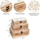 Wooden Box Set of 3 - Rustic Farmhouse Decorative Boxes with Hinged Lid and Carved Design by TinyTreasures Baby Boutique
